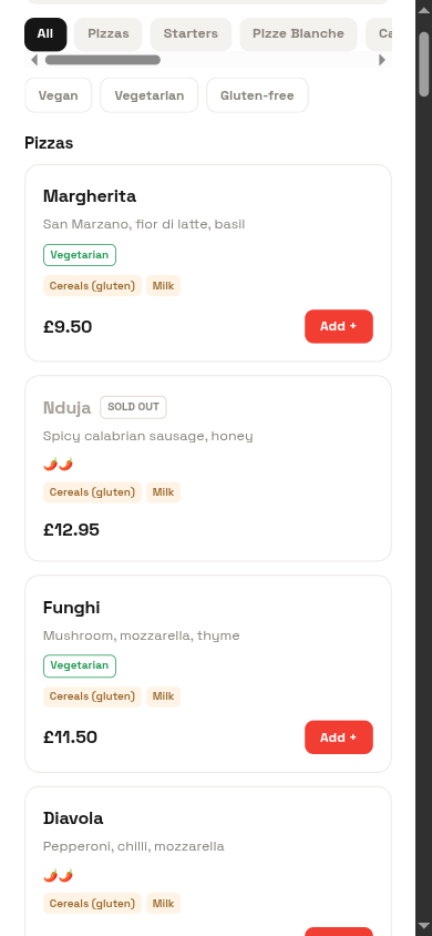 A branded takeaway menu on a phone